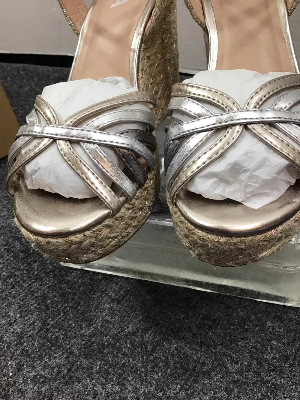 Mia Tara Metallic Wedge Sandals with Espadrille Platform 6M